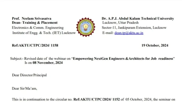 AKTU Revised Date Of Webinar Notice 