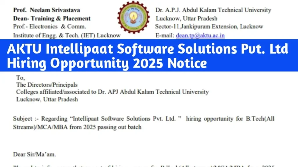 AKTU Intellipaat Software Solutions Pvt. Ltd Hiring Opportunity 2025 Notification 