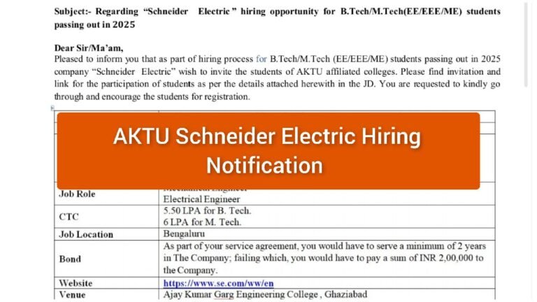 AKTU Schneider Electric Hiring Notification